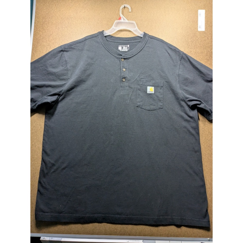 Carhartt Mens 2XL Black Loose Fit Short Sleeve Henley Pocket T-Shirt K84 BLK